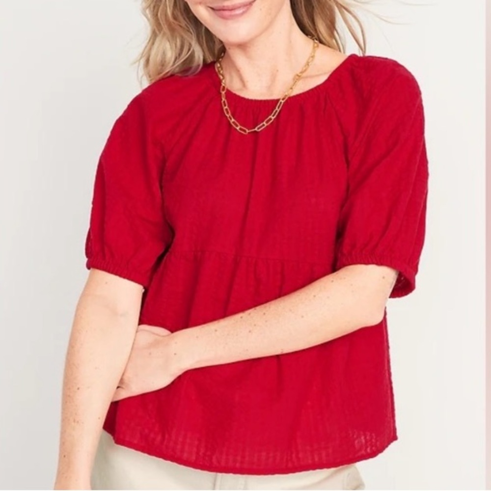 Women's Red Short Sleeve Peasant Top